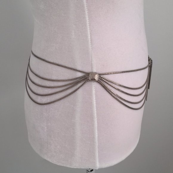 Christian Dior Belt Multi Strand Silver Chain Hip Belt Conchos Vintage - Picture 3 of 13